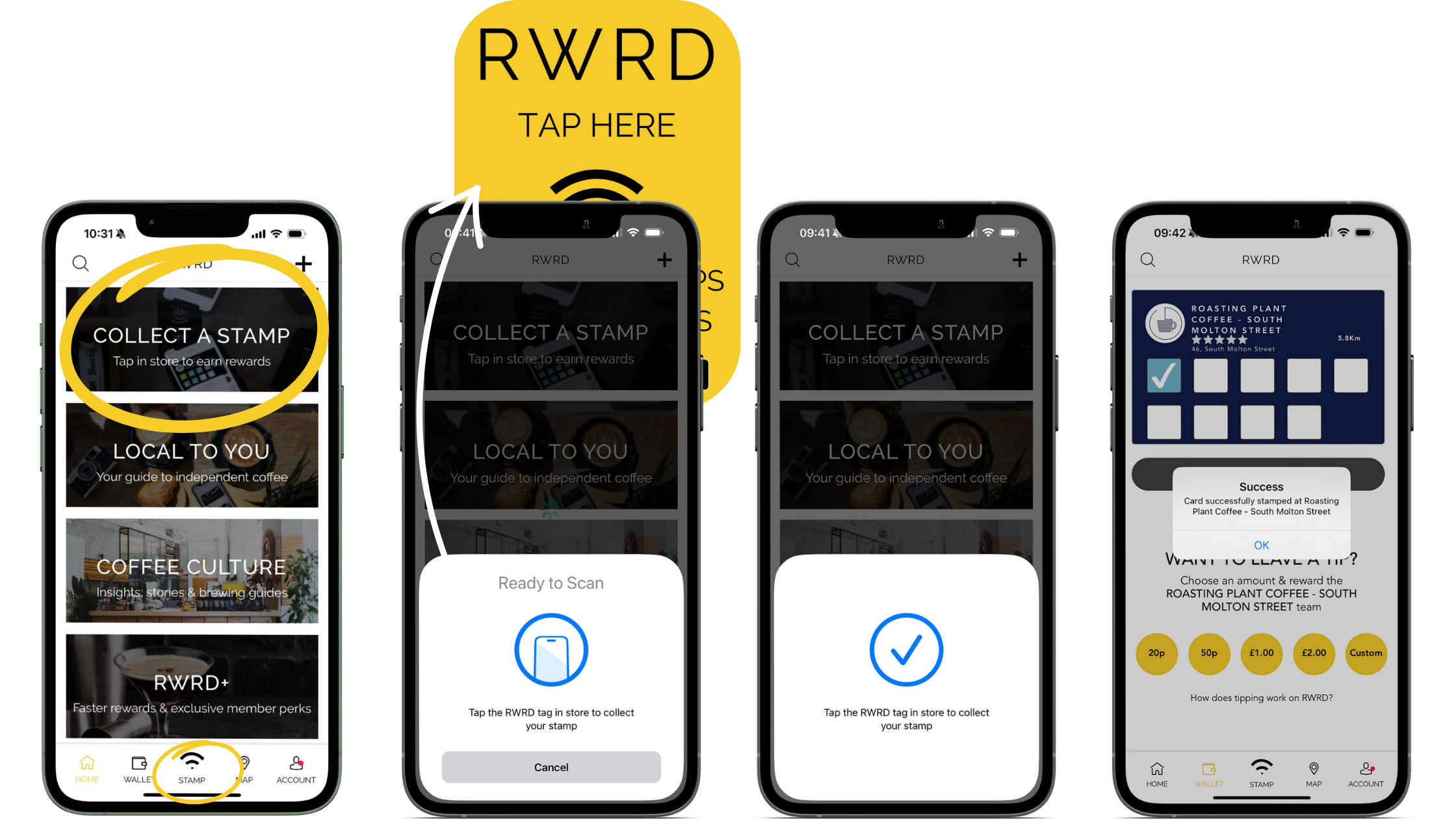 Collect a loyalty stamp on RWRD app